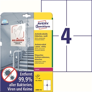 Avery antimikrobiella etiketter 105x148 mm Vit (40)